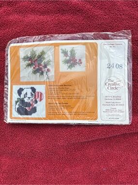 The Creative Circle Christmas Cross-Stitch Kit - Holly and Panda with Candy Cane